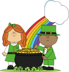 children with rainbow and pot of gold